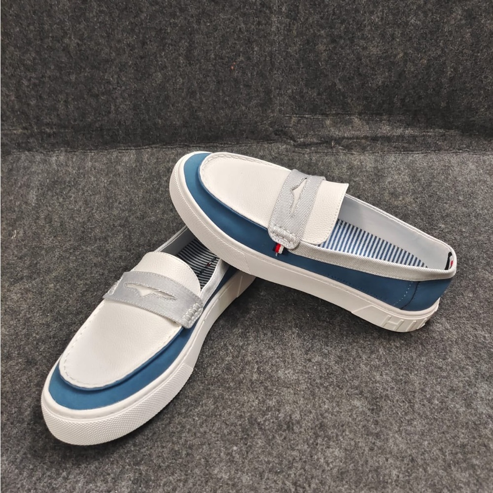 Tommy Hilfiger White and Blue Loafers